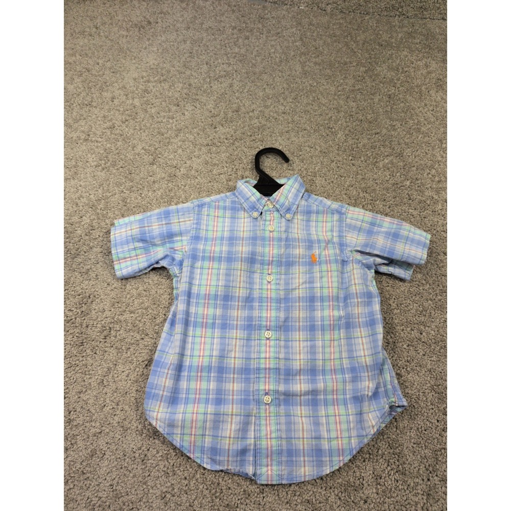 Ralph Lauren Toddler Boys Blue Plaid Short Sleeve Button Down Shirt Size 2 2T